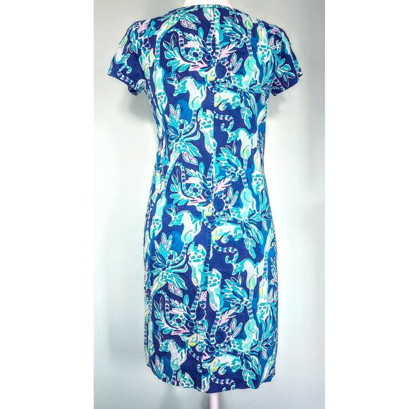 Lilly Pulitzer Beacon T-Shirt Dress Tidal Wave Blue Lemurs Print Women’s Size S - Picture 7 of 11